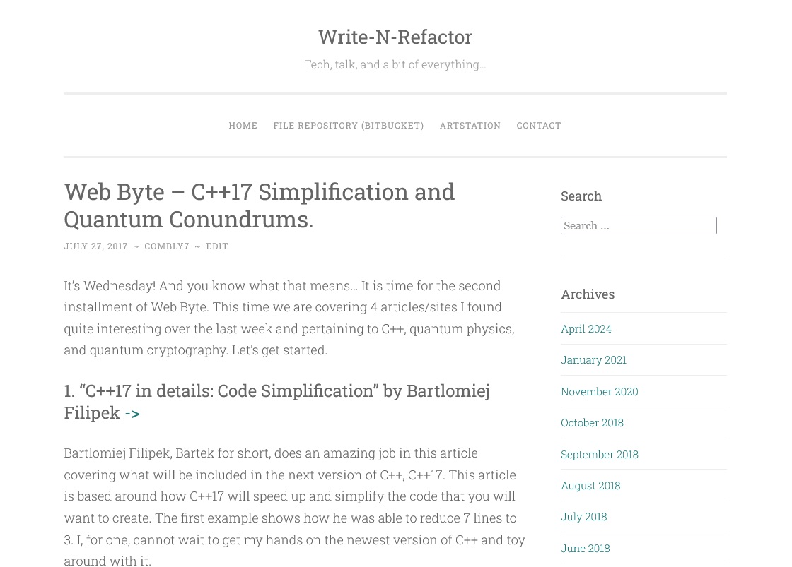 Screenshot of Web Byte - C 17 Simplification and Quantum Conundrums
